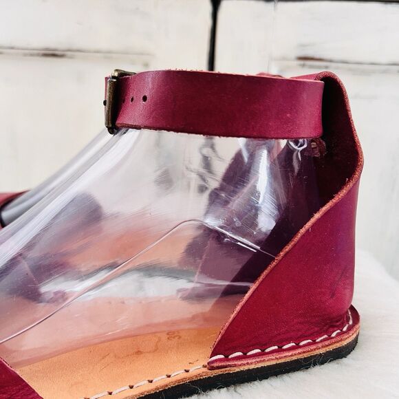 Crupon Violla Barefoot Handmade Marsala Red Leather Ankle Strap Sandals EU39 US8 - Picture 3 of 9